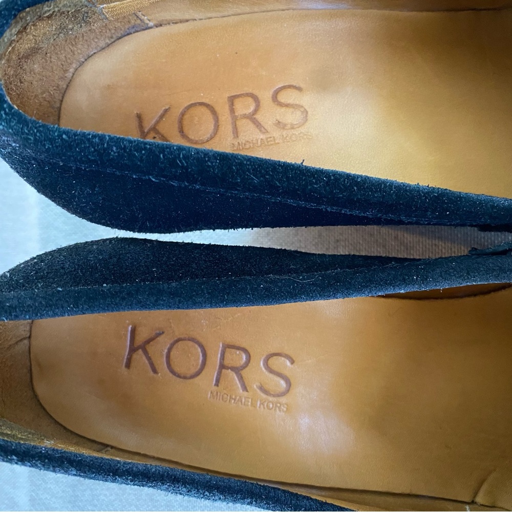 Michael Kors Suede Wood Stacked Loafer Wedges View 5